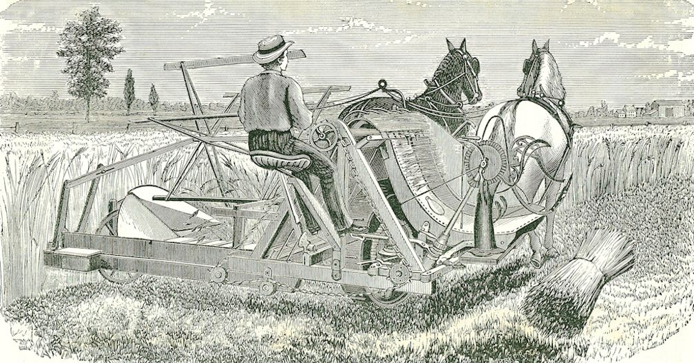 Horse-drawn self-binding reaping machine