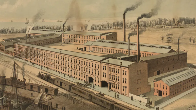 A depiction of an early industrial factory