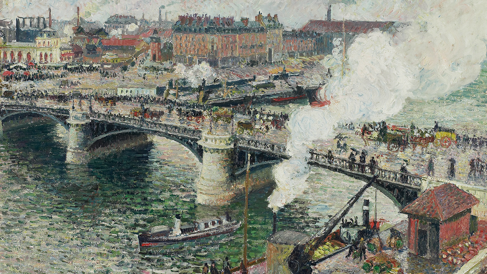 Le pont Boieldieu à Rouen, soleil couchant 1896